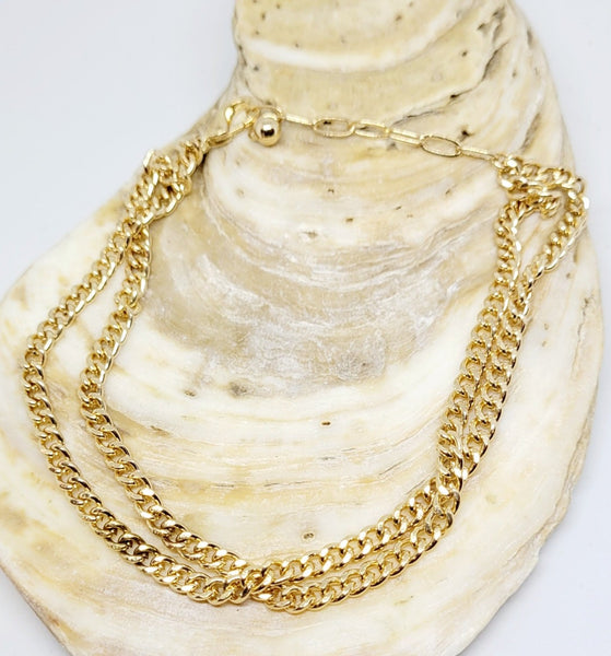 Double Chain Link Gold Tone 8 inch Anklet