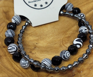 Swanky Twenty Black White Set of Two Strand Bracelet Set