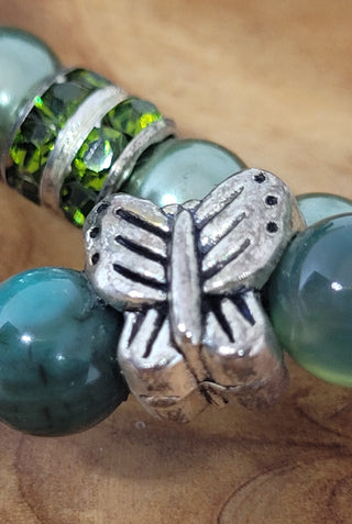 Set of Two Green Tones Butterfly Charm Bracelet Set