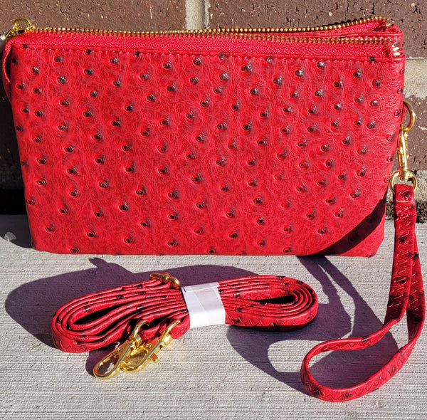 Monogramable 3 Compartment Wristlet Crossbody Pebbled Red