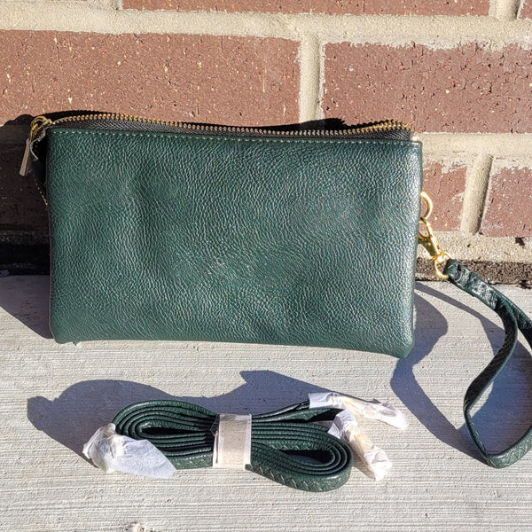 Monogramable 3 Compartment Wristlet Crossbody Smooth Forest Green