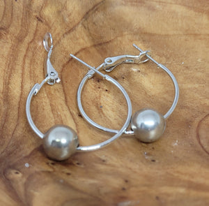 Small Silver Tone Hoop Earrings Ball Accents