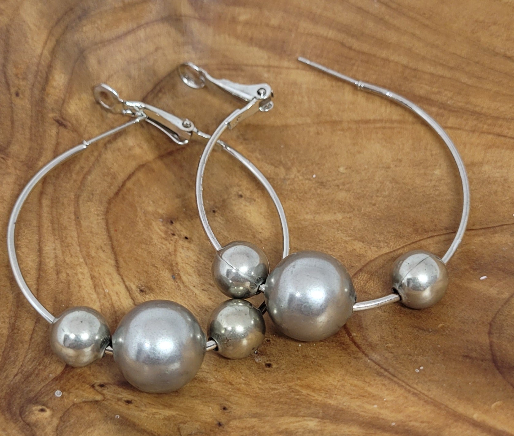 Large Silver Ball Hoop Earrings