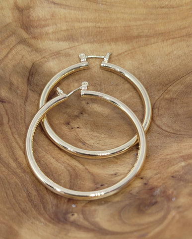 Gold Tone Round Hoop .925 Sterling Silver Earrings