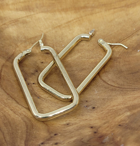 Gold Tone .925 Sterling Silver Rectangle Hoop Earrings