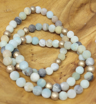 Beach Inspired Beaded Stretch Bracelet Gold Tone Accents