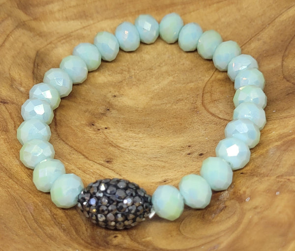 Mint Green Metallic  Beaded Stretch Bracelet