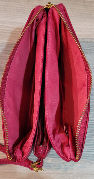Monogrammable 3 Compartment Crossbody Wristlet Fuschia Pink Purse
