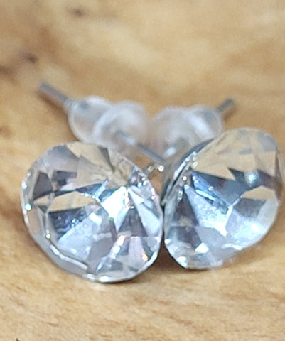 Faux Diamond Medium Silver Tone Post Earrings