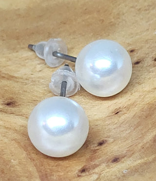 Large Faux Pearl Post Earrings