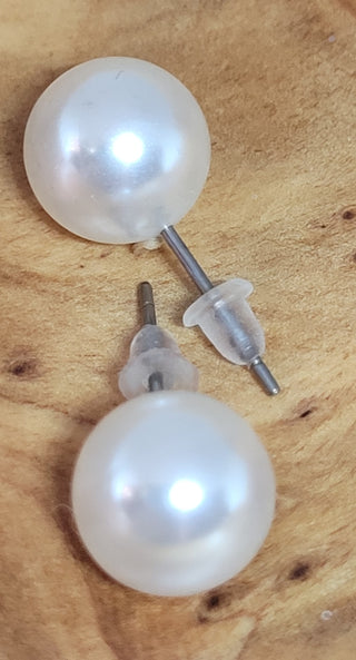 White Large Faux Pearl Post Earrings