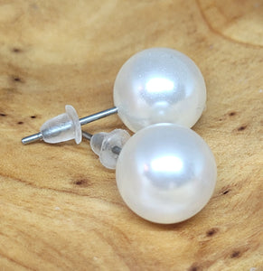 White Large Faux Pearl Post Earrings