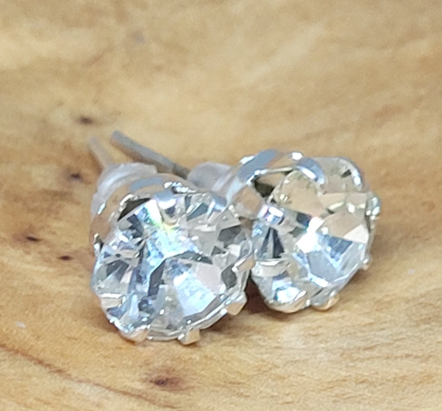 Large Faux Diamond Silver Prong Post Earrings
