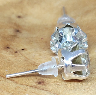 Large Faux Diamond Silver Prong Post Earrings
