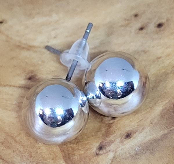 Silver Tone Medium Ball Post Earrings