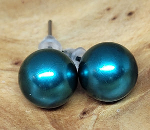 Teal Green Medium Ball Post Earrings