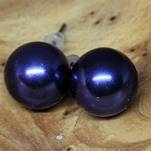 Faux Pearl Dark Purple Large Ball Post Earrings