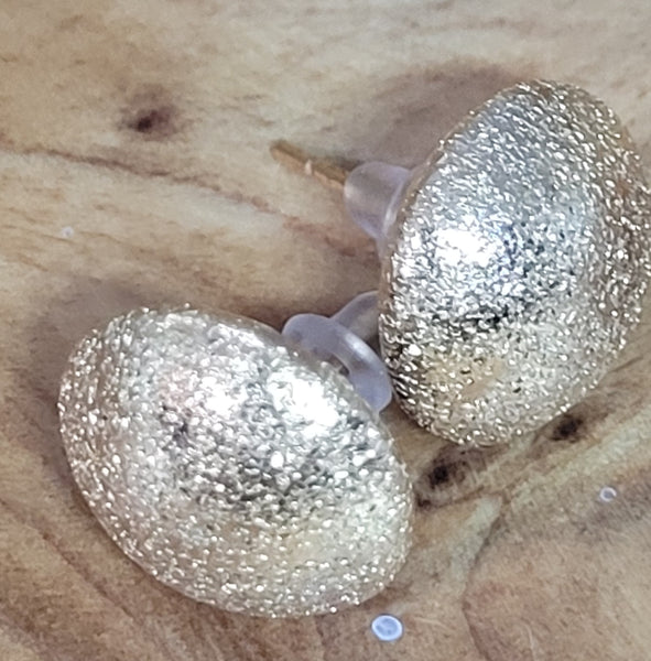 Glitter Gold Textured Button Post Earrings