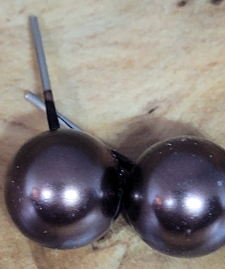Faux Pearl Chocolate Brown Medium Ball Post Earrings