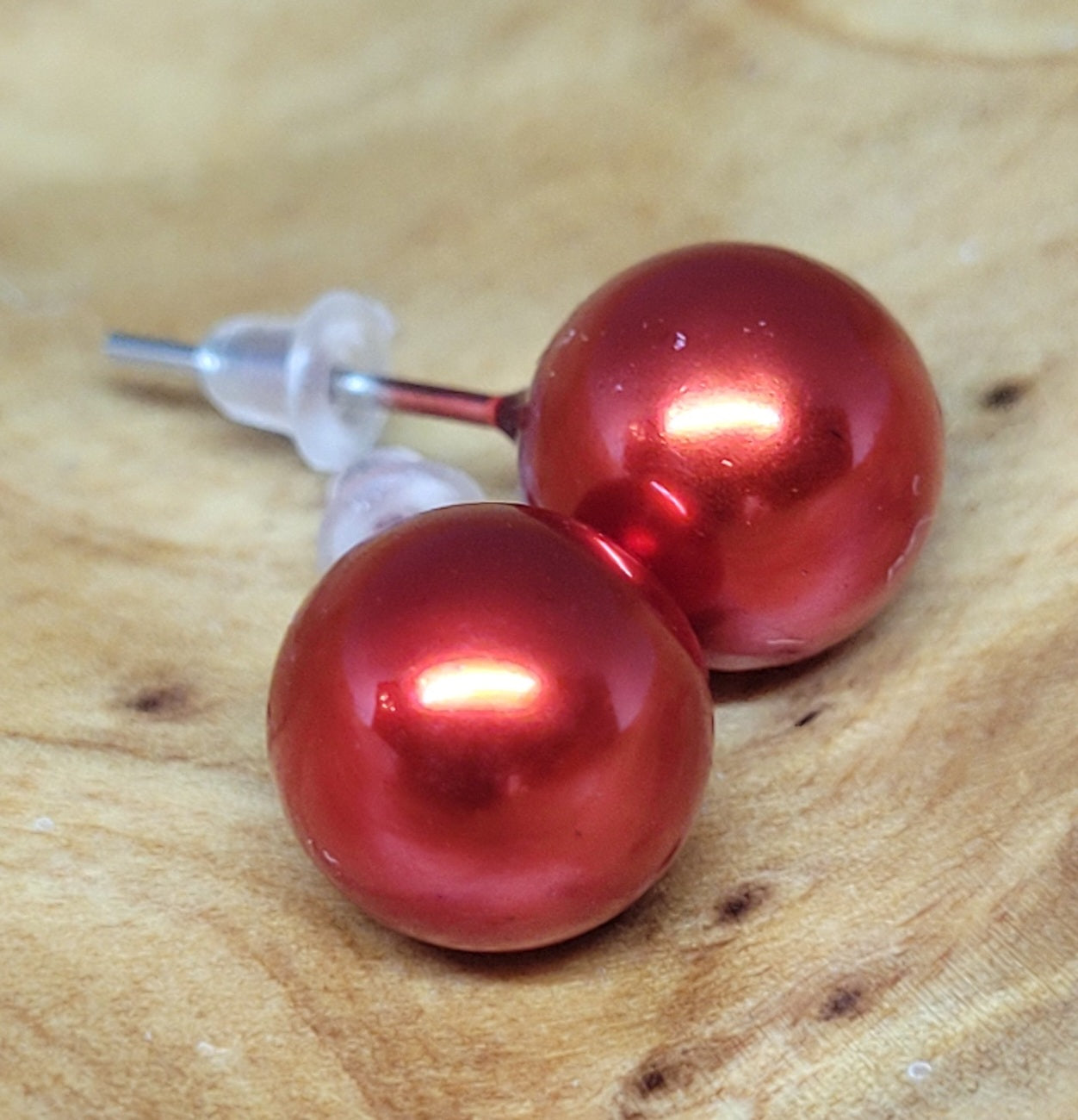 Red Medium Ball Post Earrings