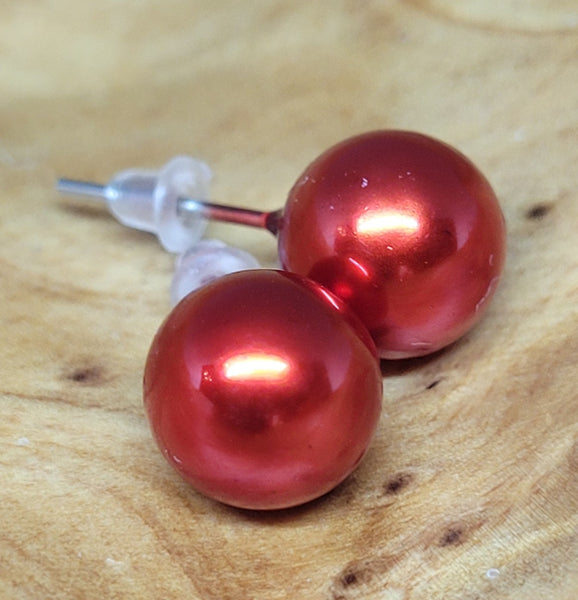 Red Medium Ball Post Earrings