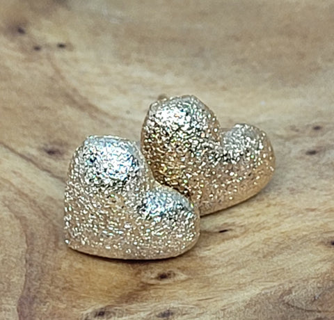 Glitter Gold Textured Heart Post Earrings