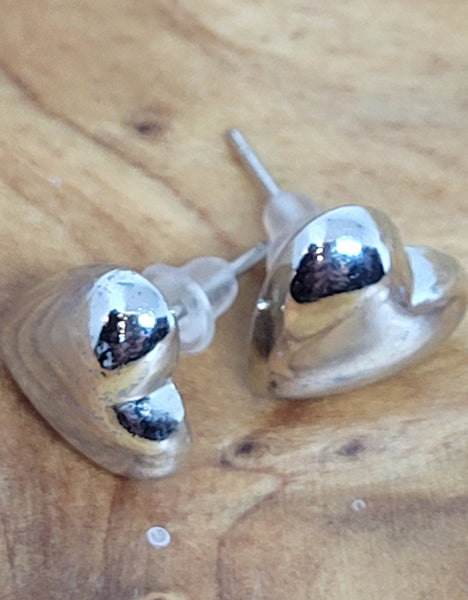 Silver Tone Heart Post Earrings