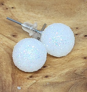 White Snowball Post Earrings