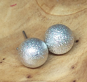 Large Matte Silver Textured Ball Post Earrings