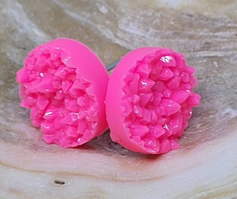 Hot Pink Druzy Disc Earrings