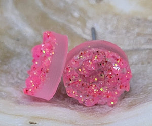 Small Pink Druzy Disc Earrings