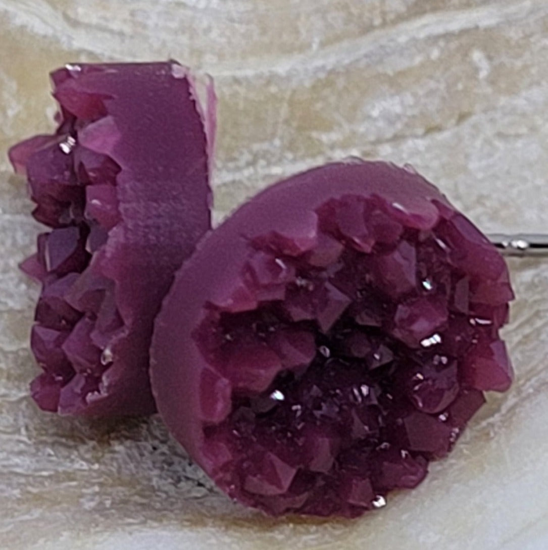 Small Plum Purple Druzy Disc Earrings