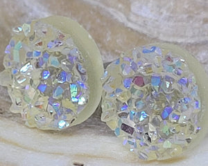 Clear Glitter Druzy Disc Earrings