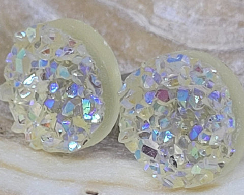 Clear Glitter Druzy Disc Earrings