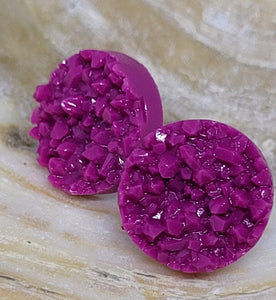 Raspberry Druzy Disc Earrings