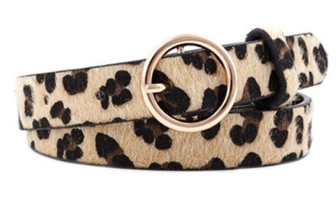 Faux Leather Leopard Print Patterned Ring Buckle Belt