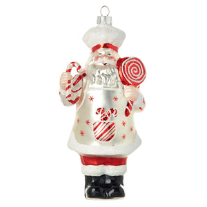 Santa Claus Peppermint Parlour Holding a Peppermint Stick Candy Cane Ornament