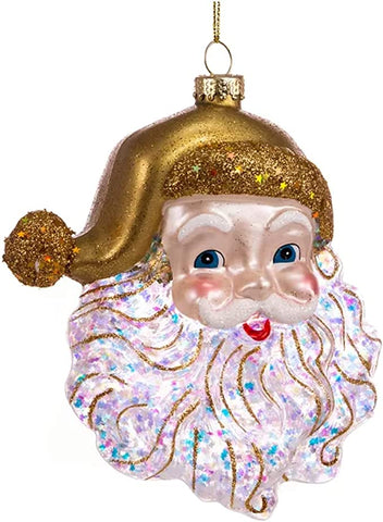 Glass Gold Santa Claus Head Christmas Ornament