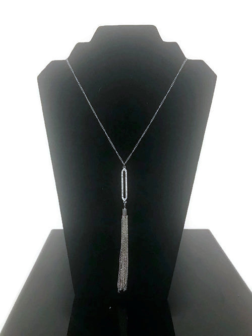 Silver Tone Long Single Tassel Necklace