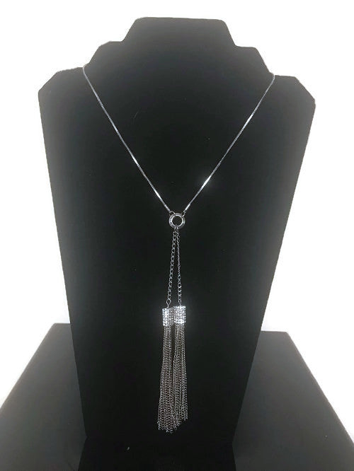Silver Tone Long Tassel Necklace