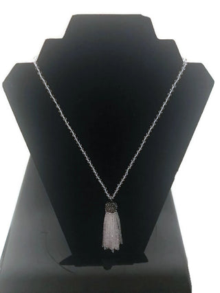 White Long Beaded Tassel Necklace