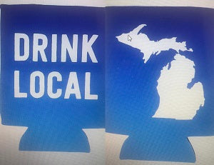 Blue Drink Local Flat Two Sided Michigan Can Koozie