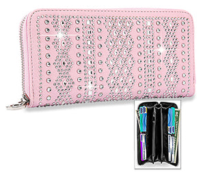 Rhinestone Accordion Style Pink Wallet