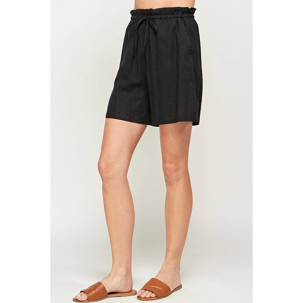 Solid Drawstring Detail Black Side Pockets Shorts