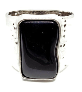 Abstract Black Onyx Silver Tone Statement Cuff Hinged Bracelet