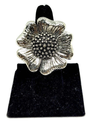 Silver Tone Sunflower Flower Stretch Ring