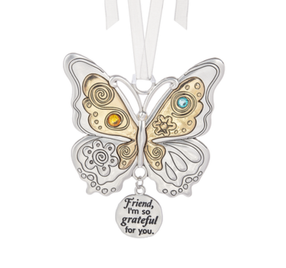 Friend I'm So Grateful For You Butterfly Purse Bling Ornament