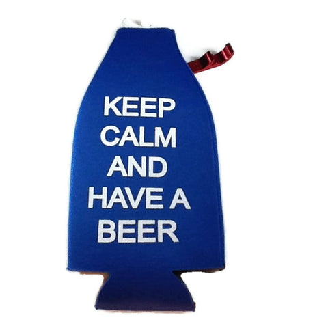 Blue Keep Calm and have a Beer Bottle Cooler