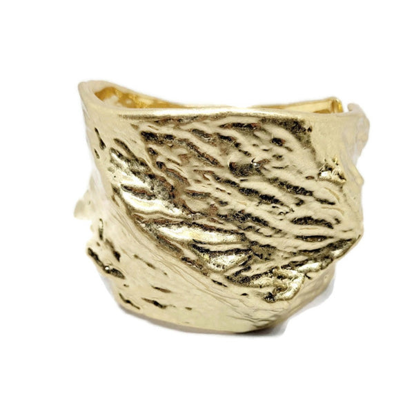 Gold Tone Statement Cuff Abstract Hammered Bracelet