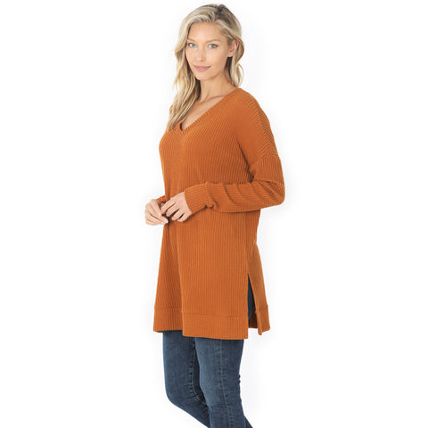 Plus Brushed Thermal Waffle Neck Sweater Top Tunic Almond